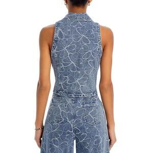 Ramy Brook Deacon Floral-Embroidered Denim Crop Top - Small
